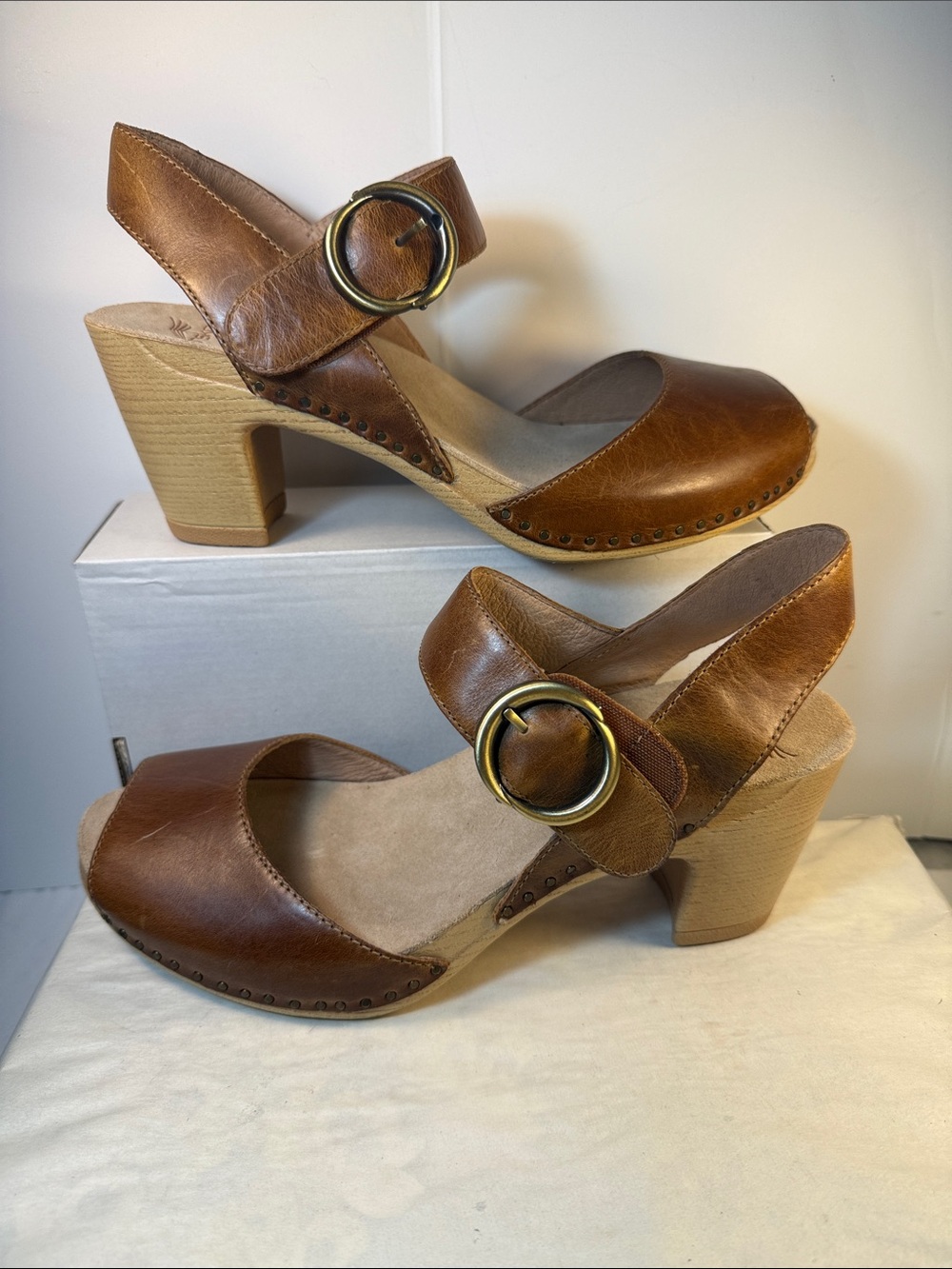 Dansko Brown Leather Slingback Block Heel Sandals with Buckle